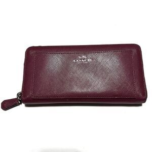 Coach Darcy Dark Red Saffiano Zip Around Wallet
